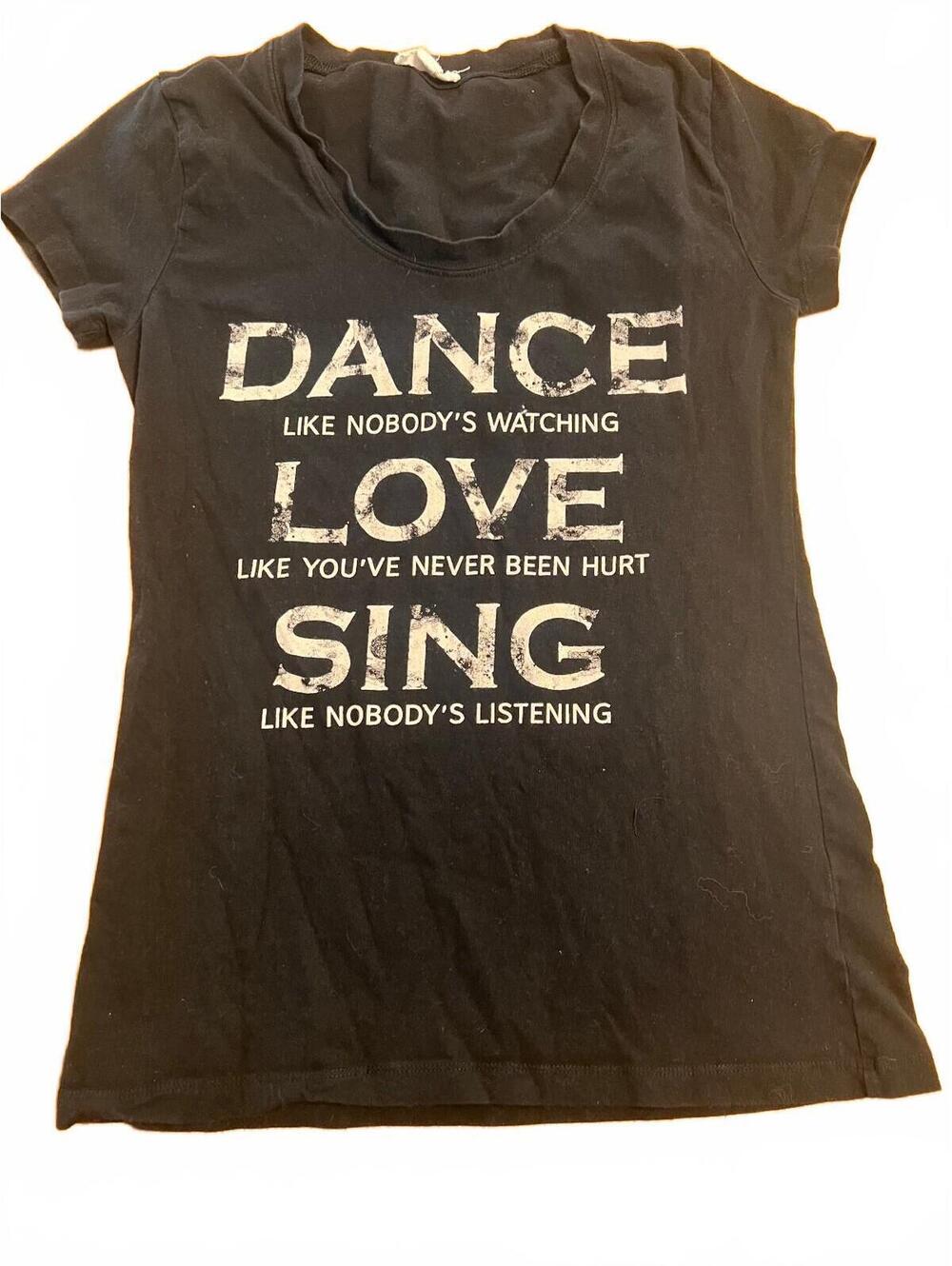 Zara Black Graphic T-Shirt with Inspirational Text Size L
